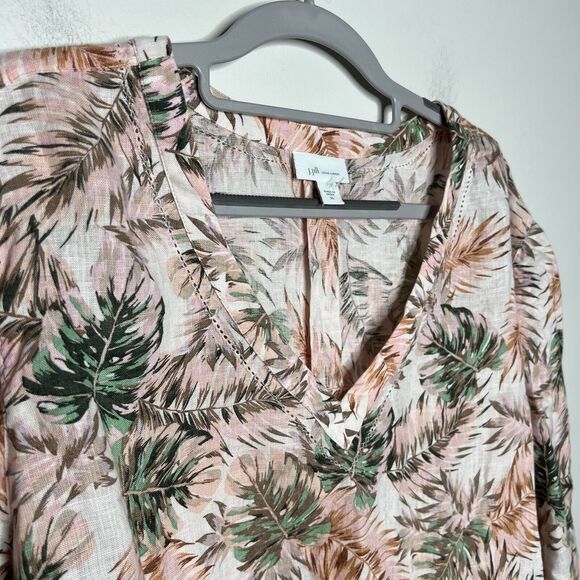 J Jill Love Linen Top Womens Extra Large Tropical Palm Print Lagenlook Vacation - Picture 10 of 15